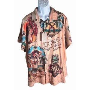Hawalili  Men’s Size 2XL Hawaiian Shirt‎ Hula Girl Palm Trees Island Love NWT